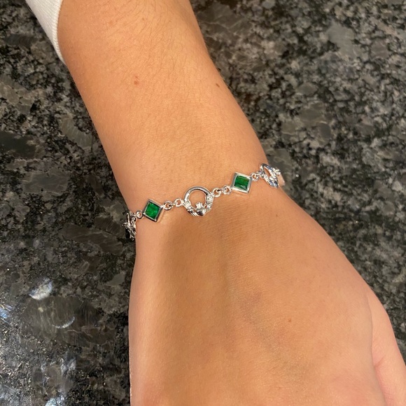 Sale $49 Firm! Sterling Claddagh Charm & Green Cz Bracelet - Picture 9 of 17